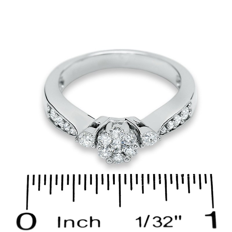 Previously Owned - 1/2 CT. T.W. Composite Diamond Flower Ring in 10K White Gold