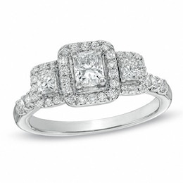 Previously Owned - 1 CT. T.W. Radiant-Cut Diamond Three Stone Ring in 14K White Gold (I/I1)