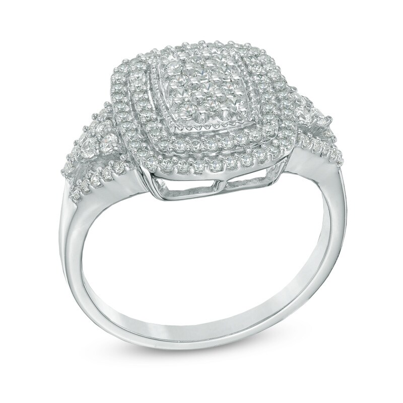Previously Owned - 1/2 CT. T.W. Diamond Cluster Double Frame Ring in 10K White Gold