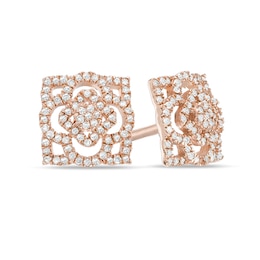Previously Owned - 3/8 CT. T.W. Diamond Clover Square Stud Earrings in 10K Rose Gold