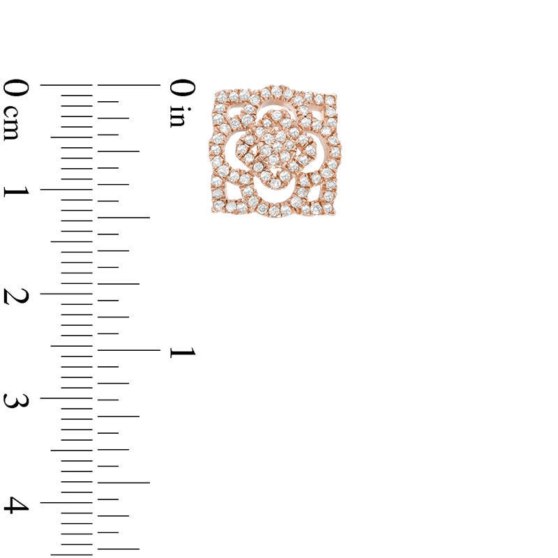 Main Image 2 of Previously Owned - 3/8 CT. T.W. Diamond Clover Square Stud Earrings in 10K Rose Gold