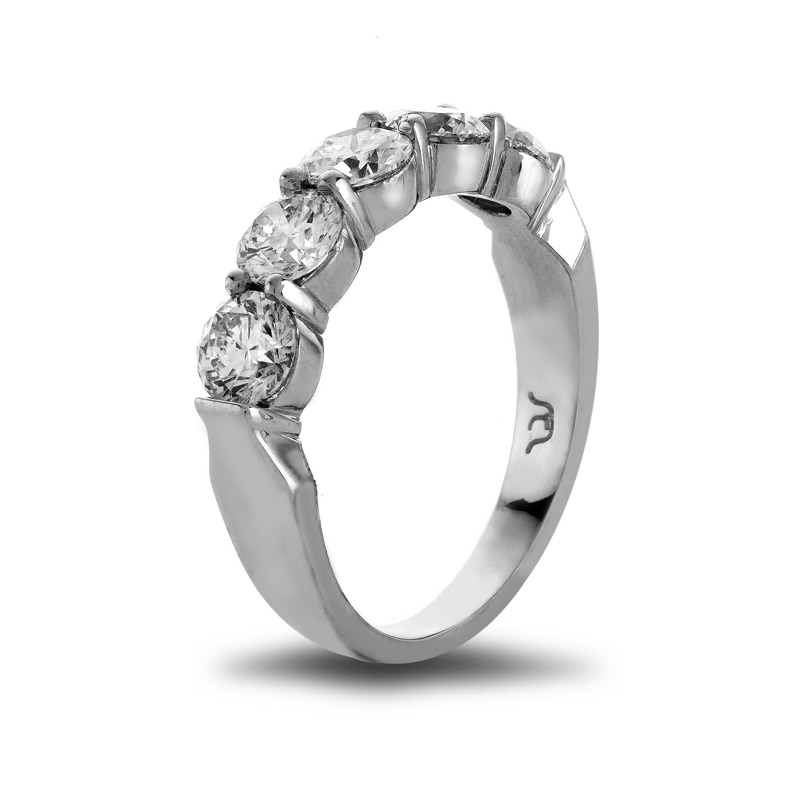 Main Image 2 of Previously Owned - 1-5/8 CT. T.W. Diamond Five Stone Wedding Band in Platinum (H/SI1)