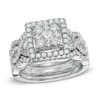 Thumbnail Image 1 of Previously Owned - 1-1/3 CT. T.W. Diamond Square Frame Woven Three Piece Bridal Set in 14K White Gold