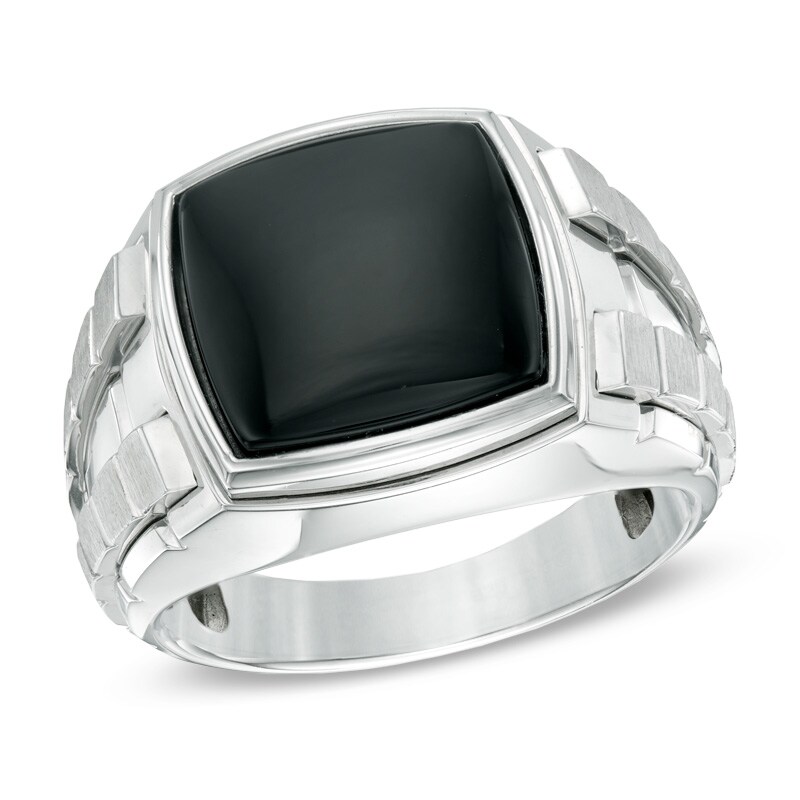 Main Image 1 of Previously Owned - 13.0mm Square-Cut Onyx Ring in Sterling Silver
