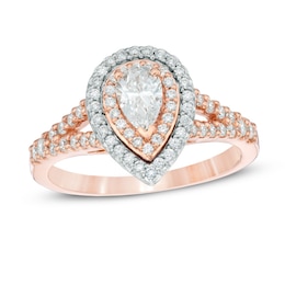 Previously Owned - 1 CT. T.W. Pear-Shaped Diamond Double Frame Engagement Ring in 14K Two-Tone Gold
