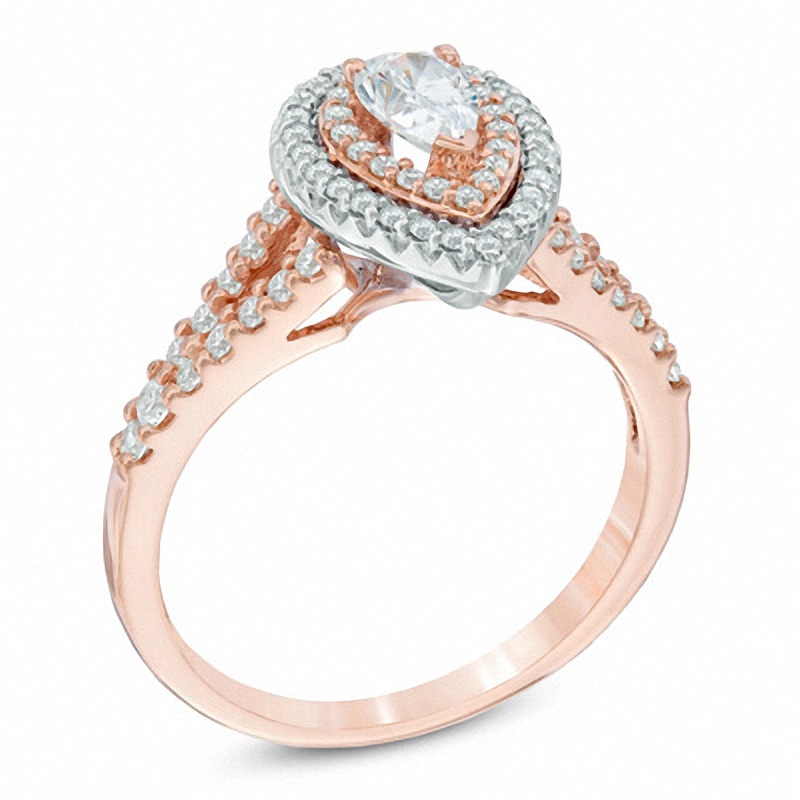 Main Image 2 of Previously Owned - 1 CT. T.W. Pear-Shaped Diamond Double Frame Engagement Ring in 14K Two-Tone Gold