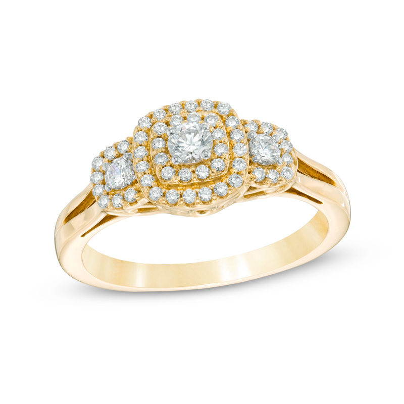 Main Image 1 of Previously Owned - 1/2 CT. T.W. Diamond Past Present Future® Double Frame Engagement Ring in 10K Gold