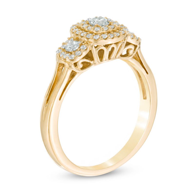 Main Image 2 of Previously Owned - 1/2 CT. T.W. Diamond Past Present Future® Double Frame Engagement Ring in 10K Gold