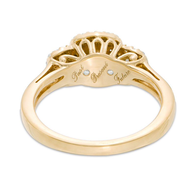 Main Image 3 of Previously Owned - 1/2 CT. T.W. Diamond Past Present Future® Double Frame Engagement Ring in 10K Gold