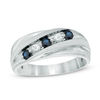 Thumbnail Image 1 of Previously Owned - Lab-Created Blue and White Sapphire Five Stone Slant Band in Sterling Silver
