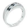 Thumbnail Image 2 of Previously Owned - Lab-Created Blue and White Sapphire Five Stone Slant Band in Sterling Silver