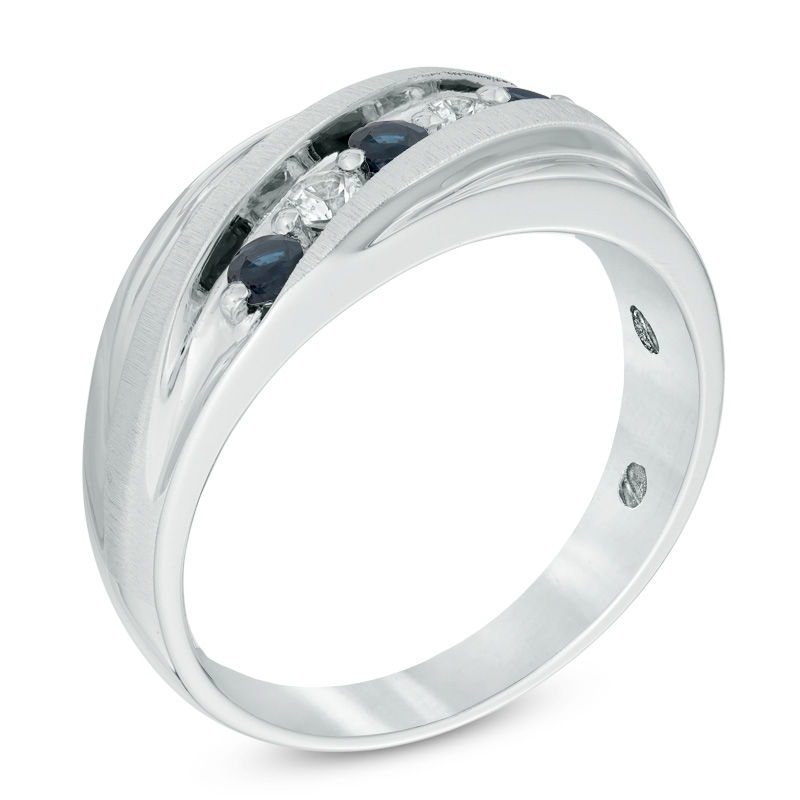 Main Image 2 of Previously Owned - Lab-Created Blue and White Sapphire Five Stone Slant Band in Sterling Silver