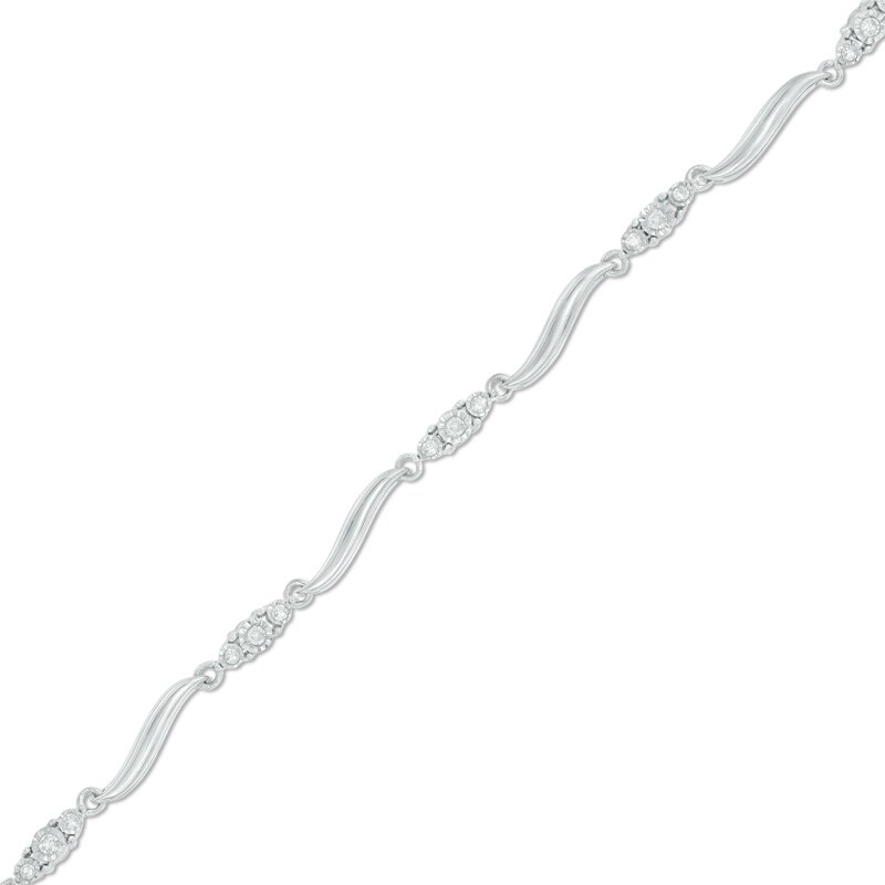 Main Image 1 of Previously Owned - 1/8 CT. T.W. Diamond Three Stone Curved Station Bracelet in 10K White Gold