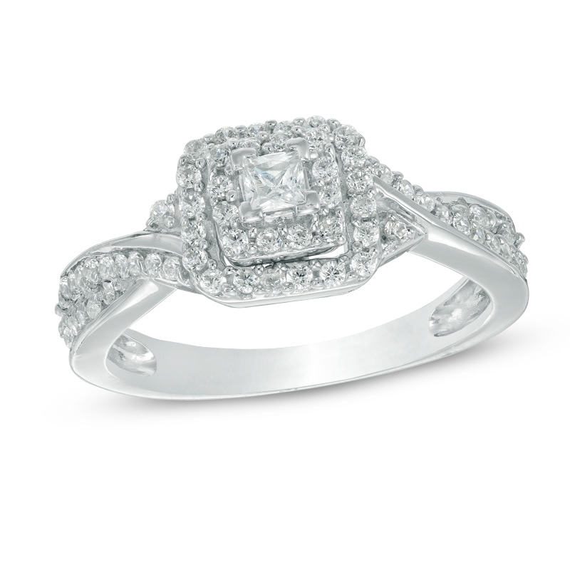 Main Image 1 of Previously Owned - 1/3 CT. T.W. Princess-Cut Diamond Frame Engagement Ring in 10K White Gold