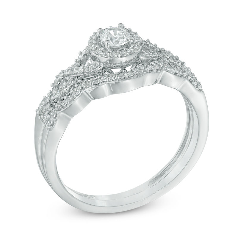 Main Image 2 of Previously Owned - 3/8 CT. T.W. Diamond Frame Loose Braid Bridal Set In 10K White Gold