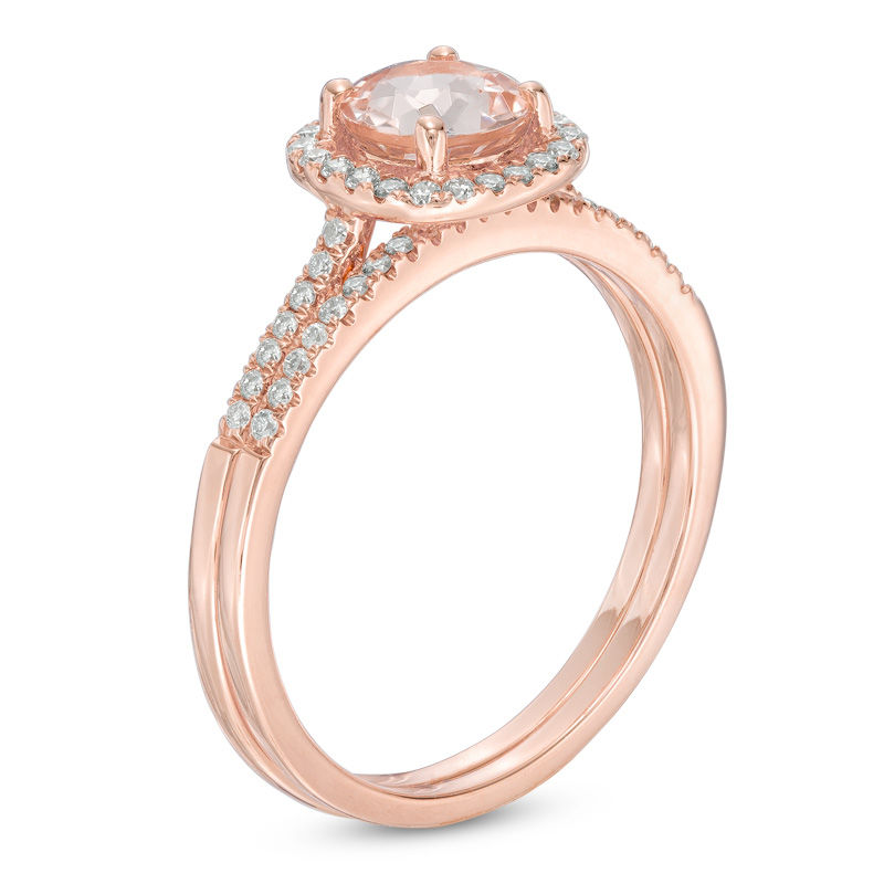 Main Image 2 of Previously Owned - Your Stone Your Story™ 6.0mm Morganite and 1/4 CT. T.W. Diamond Frame Bridal Set in 14K Rose Gold