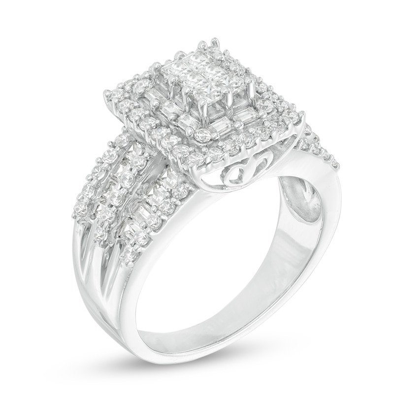 Main Image 2 of Previously Owned - 1-1/2 CT. T.W. Square Composite Diamond Frame Two Row Engagement Ring in 14K White Gold