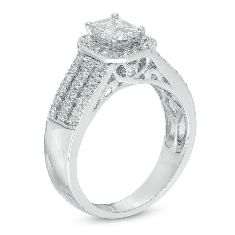 Main Image 2 of Previously Owned - 1 CT. T.W. Quad Diamond Octagonal Frame Vintage-Style Channel-Set Engagement Ring in 14K White Gold