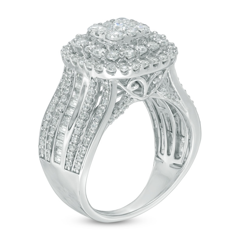 Main Image 2 of Previously Owned - 2 CT. T.W. Diamond Double Cushion Frame Engagement Ring in 14K White Gold