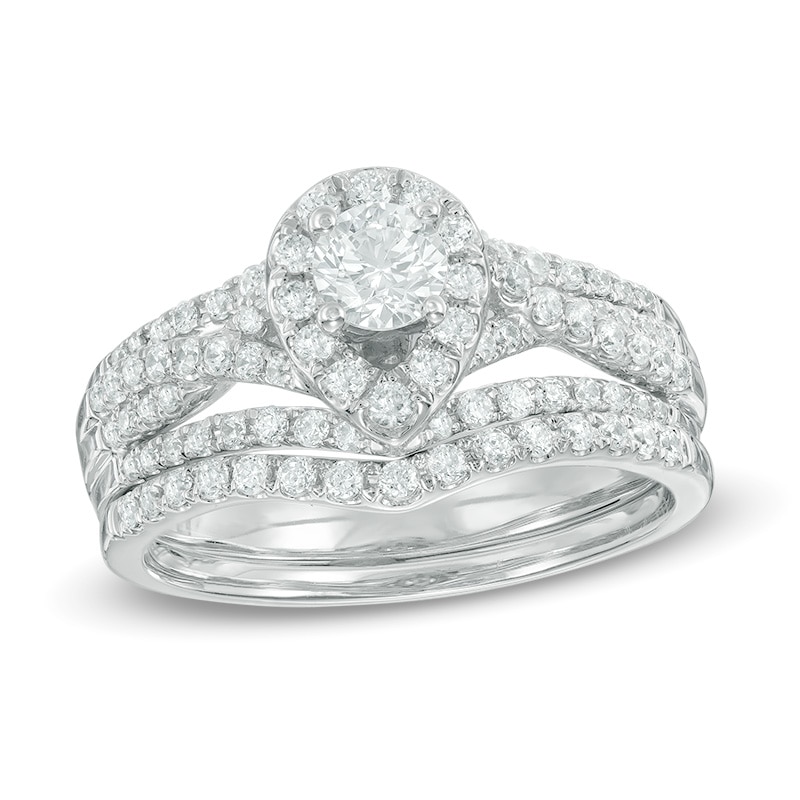 Main Image 1 of Previously Owned - 1 CT. T.W. Diamond Teardrop-Shaped Frame Engagement Ring in 14K White Gold