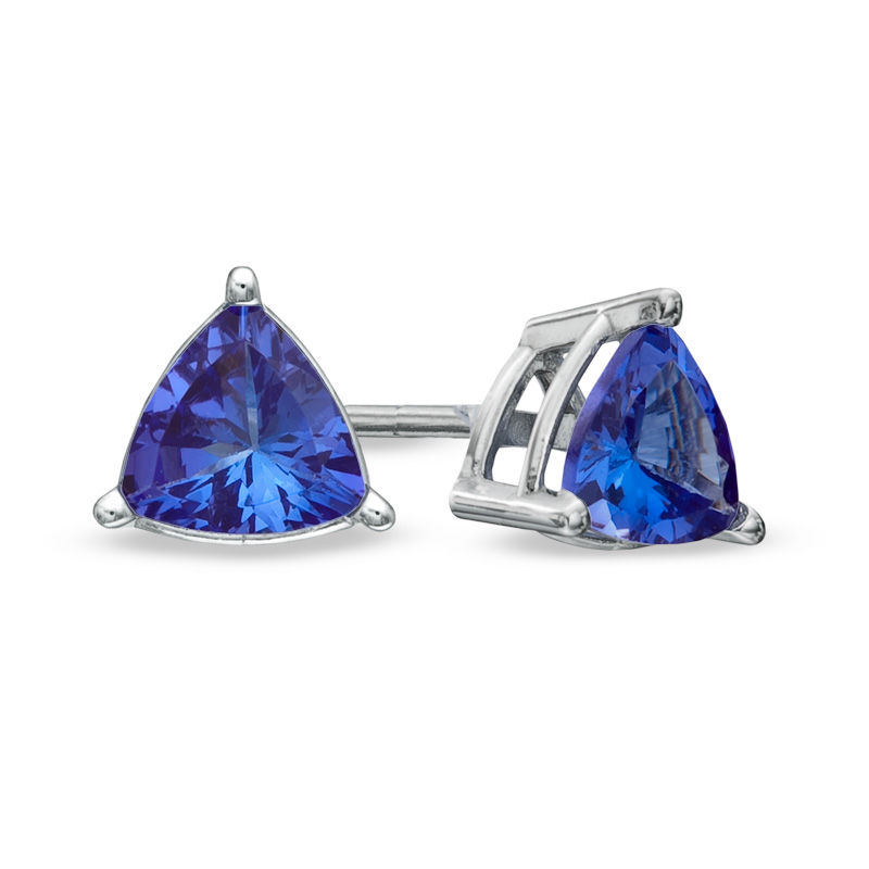 Previously Owned - 5.0mm Trillion-Cut Tanzanite Stud Earrings in 10K White Gold