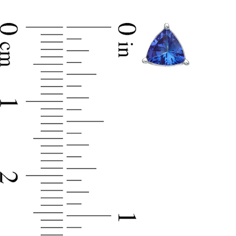 Main Image 2 of Previously Owned - 5.0mm Trillion-Cut Tanzanite Stud Earrings in 10K White Gold