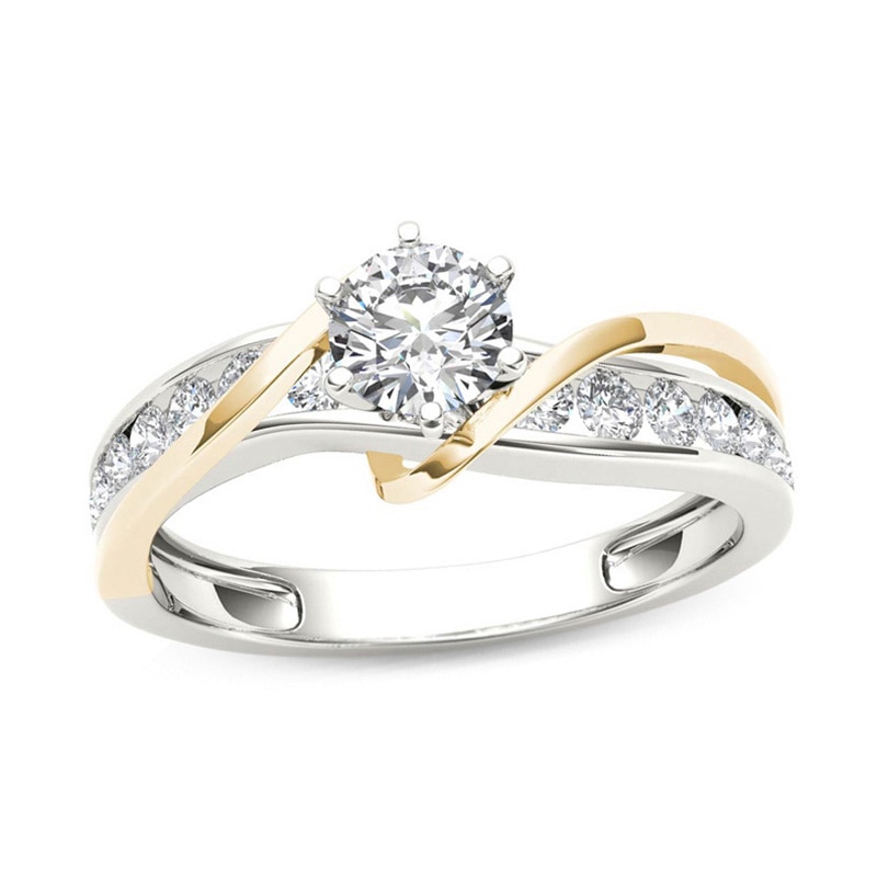 Previously Owned - 3/4 CT. T.W. Diamond Crossover Engagement Ring in 14K Two-Tone Gold
