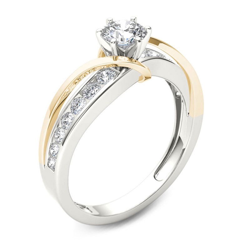 Main Image 2 of Previously Owned - 3/4 CT. T.W. Diamond Crossover Engagement Ring in 14K Two-Tone Gold