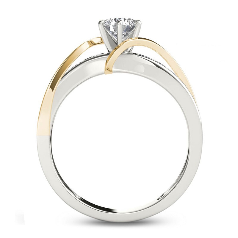 Main Image 3 of Previously Owned - 3/4 CT. T.W. Diamond Crossover Engagement Ring in 14K Two-Tone Gold