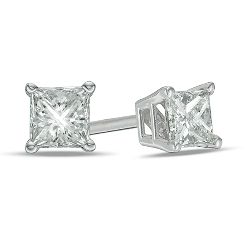 Previously Owned - 1/3 CT. T.W. Princess-Cut Diamond Solitaire Stud Earrings in 14K White Gold