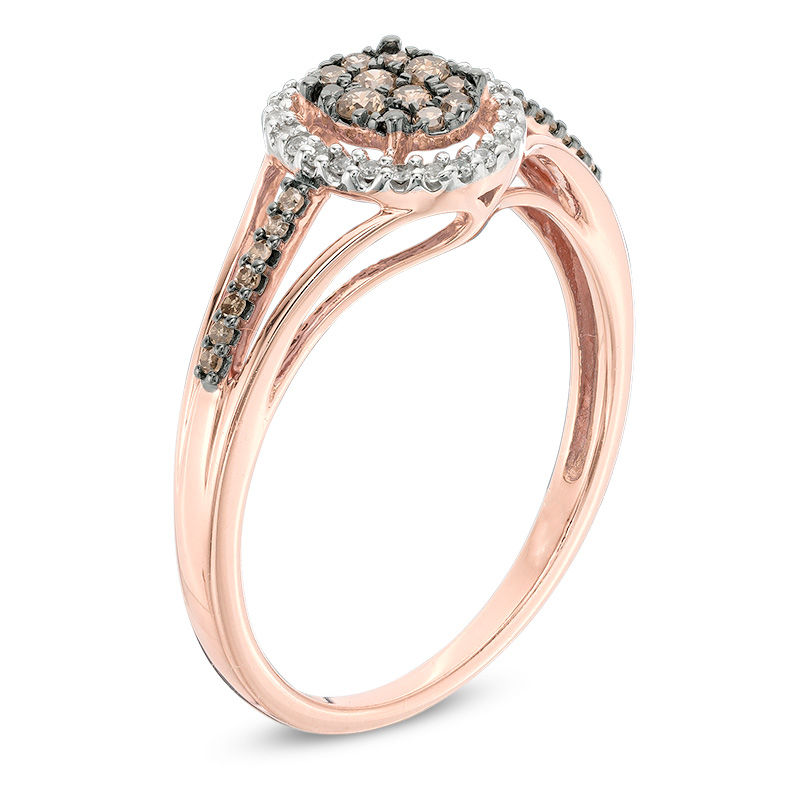 Previously Owned - 1/4 CT. T.W. Champagne and White Composite Diamond Oval Frame Split Shank Ring in 10K Rose Gold