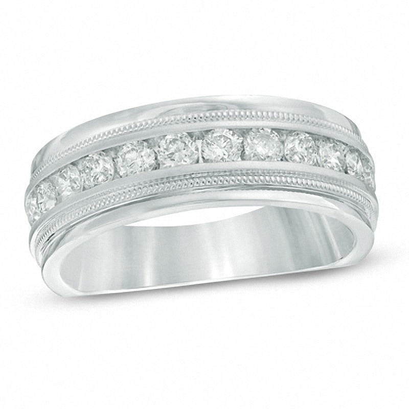 Previously Owned - Men's 1 CT. T.W. Diamond Milgrain Anniversary Band in 14K White Gold