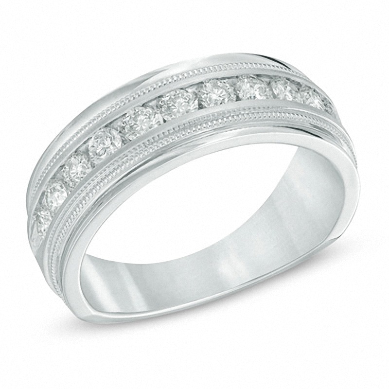 Previously Owned - Men's 1 CT. T.W. Diamond Milgrain Anniversary Band in 14K White Gold