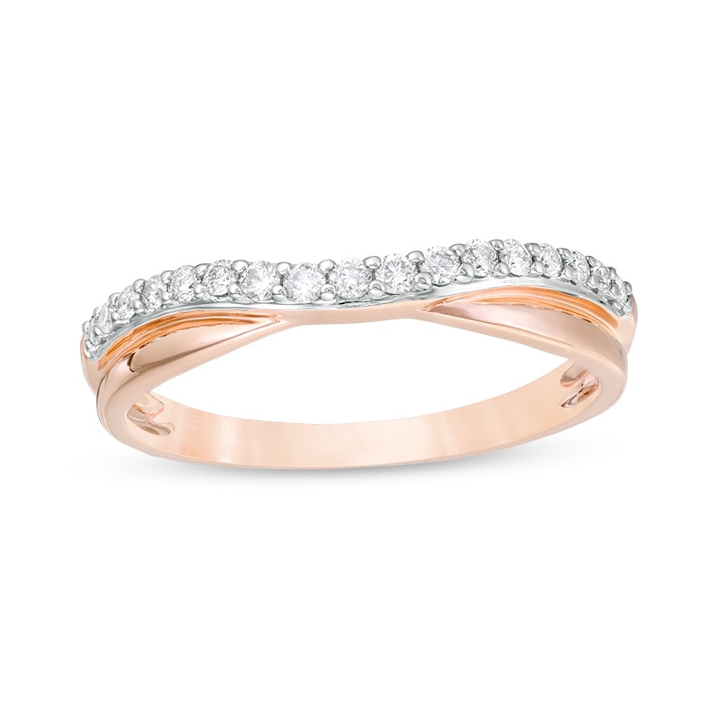 Previously Owned - 1/5 CT. T.W. Diamond Two Row Twist Contour Wedding Band in 14K Rose Gold