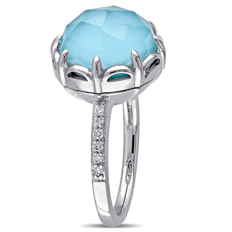 Main Image 2 of Previously Owned - Catherine Malandri™ Turquoise Doublet and 1/8 CT. T.W. Diamond Frame Ring in Sterling Silver