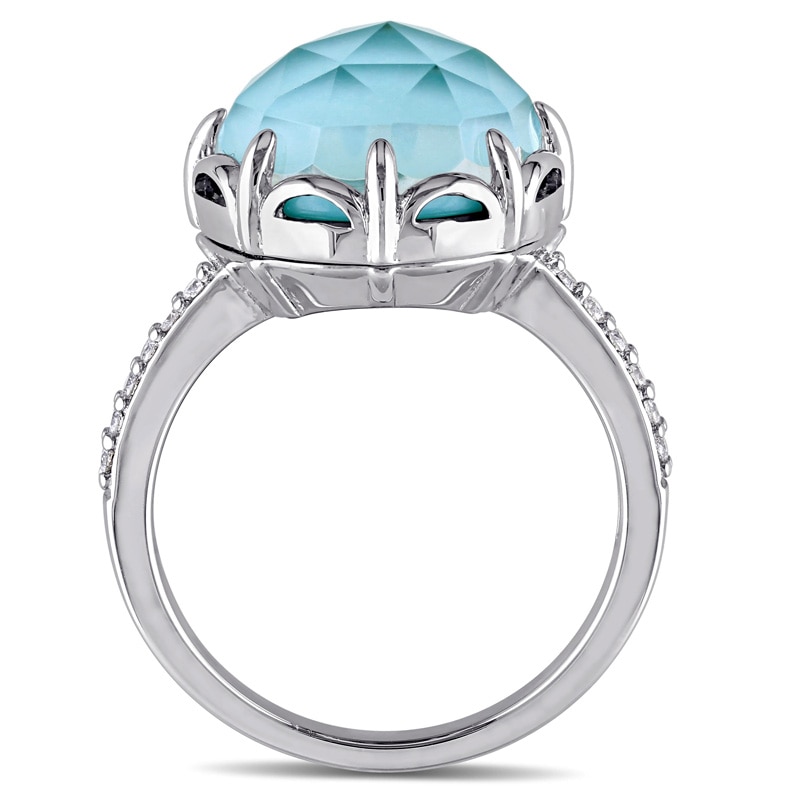 Main Image 3 of Previously Owned - Catherine Malandri™ Turquoise Doublet and 1/8 CT. T.W. Diamond Frame Ring in Sterling Silver