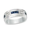 Thumbnail Image 1 of Previously Owned - Lab-Created Blue Sapphire and 1/10 CT. T.W. Diamond Alternating Band in 10K White Gold
