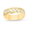 Thumbnail Image 1 of Previously Owned - 6.0mm Comfort-Fit Diamond-Cut Swirl Milgrain Edge Wedding Band in 10K Gold with White Rhodium