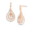 Thumbnail Image 1 of Previously Owned - Pear-Shaped Morganite and 3/8 CT. T.W. Diamond Double Twist Frame Drop Earrings in 10K Rose Gold
