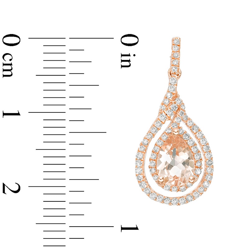 Previously Owned - Pear-Shaped Morganite and 3/8 CT. T.W. Diamond Double Twist Frame Drop Earrings in 10K Rose Gold