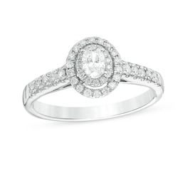 Previously Owned - 1/2 CT. T.W. Oval Diamond Double Frame Engagement Ring in 14K White Gold