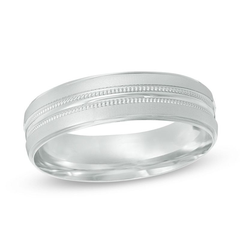 Previously Owned - Men's 6.0mm Comfort-Fit Etched Wedding Band in 10K White Gold