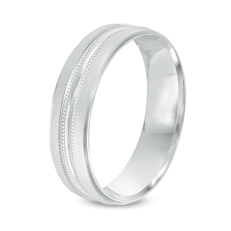 Previously Owned - Men's 6.0mm Comfort-Fit Etched Wedding Band in 10K White Gold