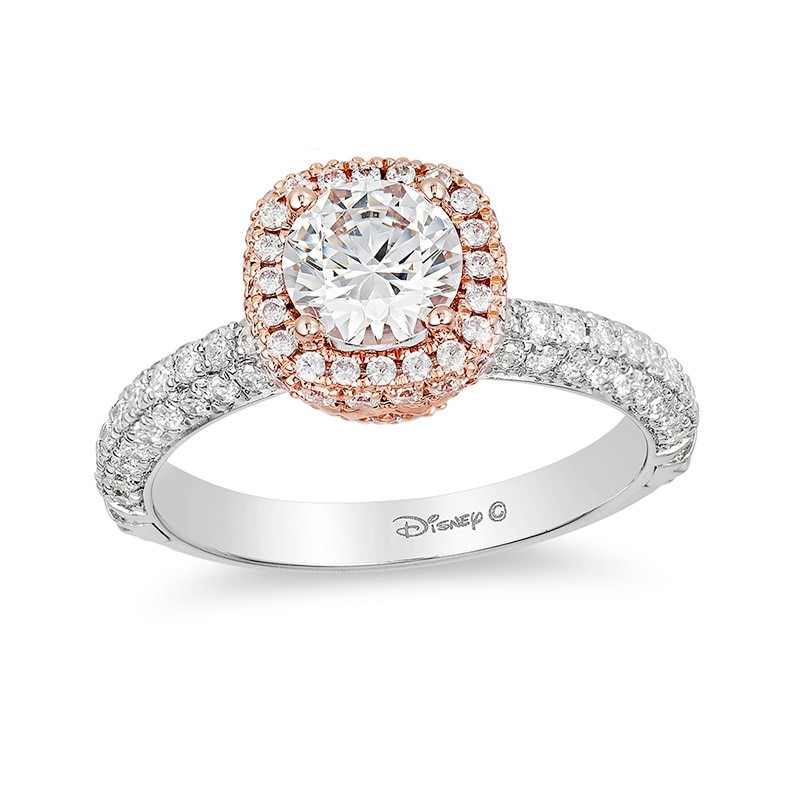 Main Image 1 of Previously Owned - Enchanted Disney Princess 1-1/2 CT. T.W. Diamond Frame Crown Engagement Ring in 14K Two-Tone Gold