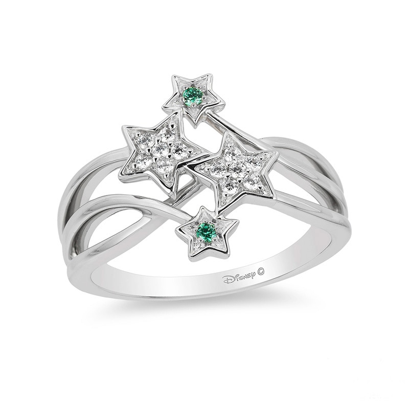 Previously Owned - Enchanted Disney Tinker Bell Tourmaline and 1/10 CT. T.W. Diamond Star Ring in Sterling Silver
