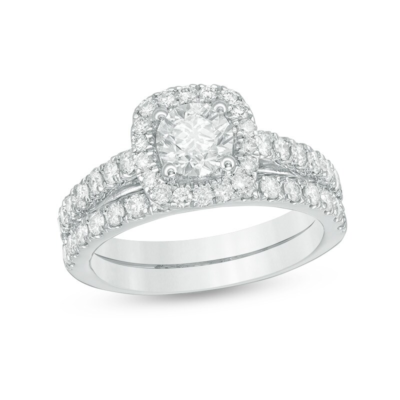 Previously Owned - 1 CT. T.W. Diamond Frame Bridal Set in 14K White Gold