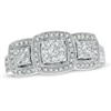 Thumbnail Image 0 of Previously Owned - 1/2 CT. T.W. Composite Diamond Three Stone Framed Engagement Ring in 10K White Gold
