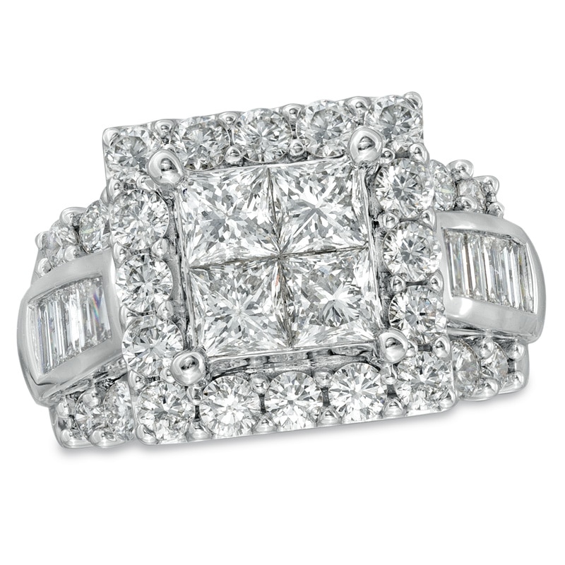 Previously Owned - 4 CT. T.W. Princess-Cut Quad Diamond Square Frame Engagement Ring in 14K White Gold