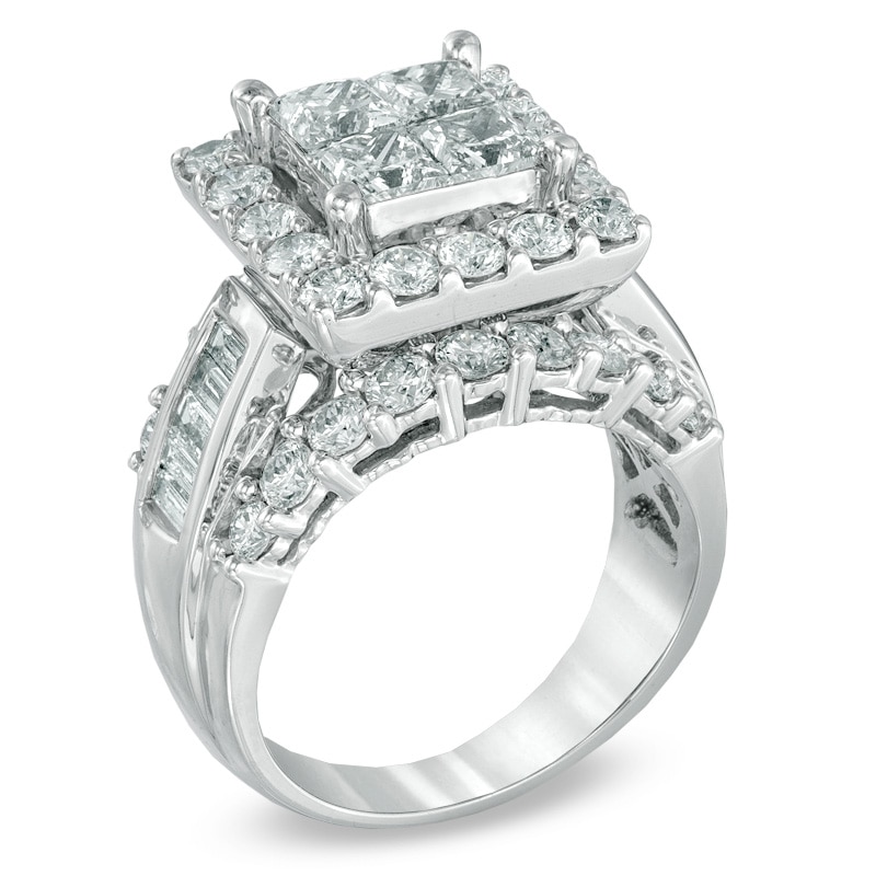 Previously Owned - 4 CT. T.W. Princess-Cut Quad Diamond Square Frame Engagement Ring in 14K White Gold
