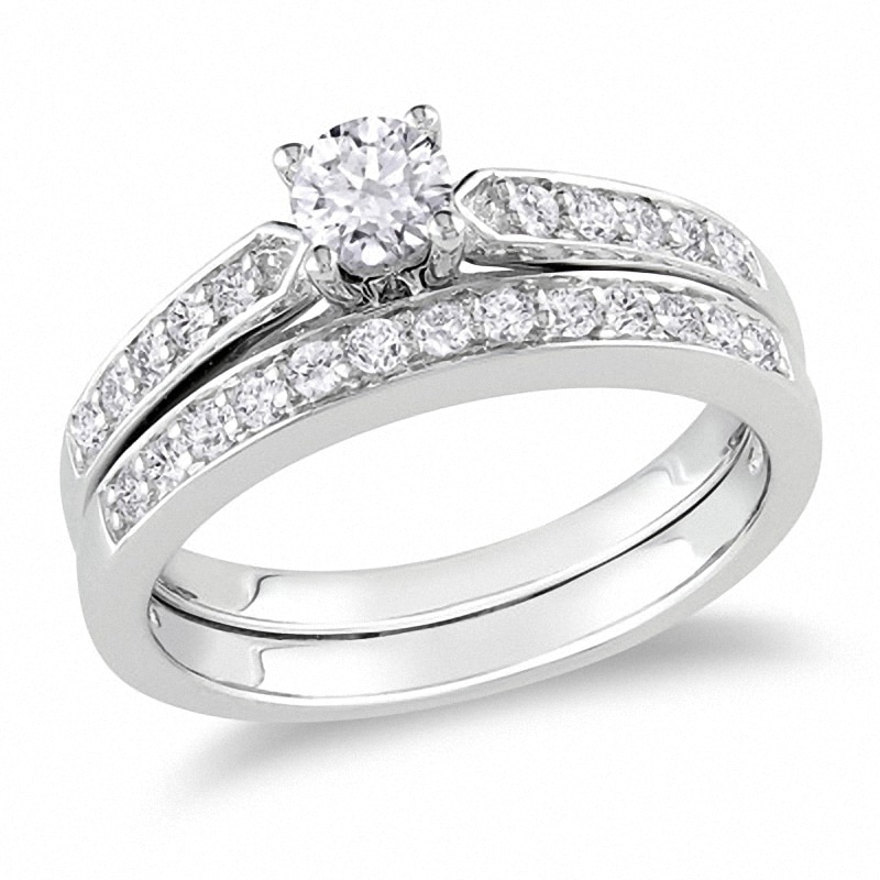 Main Image 1 of Previously Owned - 1/2 CT. T.W. Diamond Bridal Set in Sterling Silver